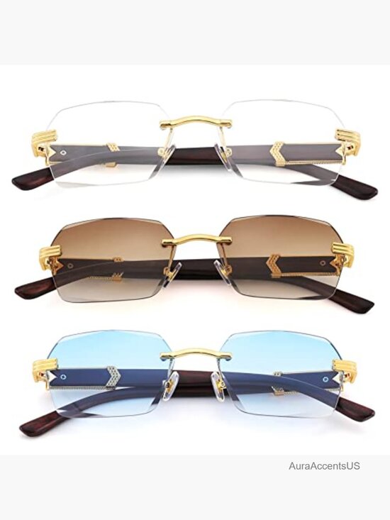 Rimless Rectangle Sunglasses Retro Frameless Square Shade Y2K Eyewear main image 4